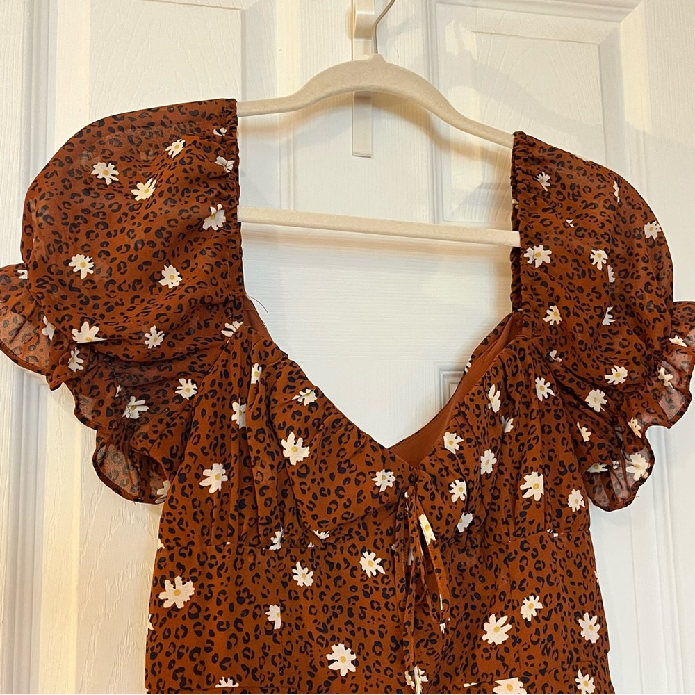 Rust Floral Ruffle Dress - Picture 3 of 5